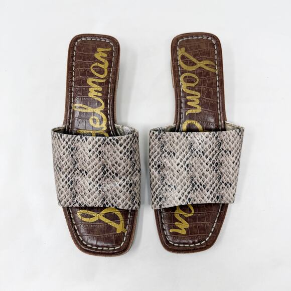 [Sam Edelman] Valery Snake Print Embossed Leather Mini Wedge Slide Sandals Sz 8 - Picture 4 of 12